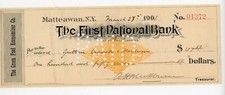 1901 Green Fuel Economizer Co Check Matteawan NY First National Bank Rev Stamp picture