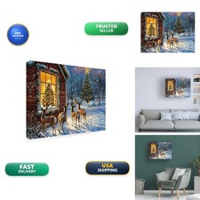Imagine It Images Deer at the Window on Christmas 2 HD Wrapped Canvas 14x19 picture