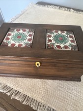 Handmade Wood Trinket Box With Two Ceramic Tiles picture
