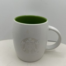 Starbucks 2011 White Siren Etched Logo Coffee Tea Mug Green Interior 14oz NEW picture