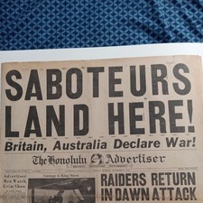 December 8, 1941 HONOLULU, HAWAII Newspaper - Pearl Harbor - World War II picture