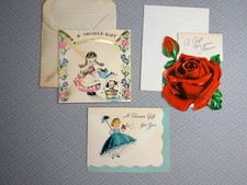 Kitsch Vintage Baby Shower Gift Cards Lot of 3 MCM 1954 Gibson Norcross USA picture