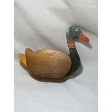 Vintage 1992 Handmade Wooden Mallard Duck Figurine Folk Art Decor 7.5 Inch picture