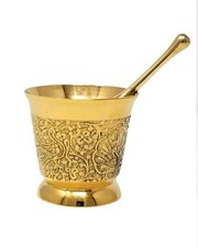 Brass Carved Mortar & Pestle 3