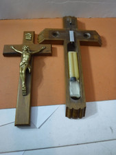 Vintage Wooden Crucifix Cross Last Rites/Sick Call Candles & Holy Water Bottle picture