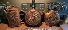 MCM Kitchen 1972 NEW Homco Set 3 Coffee Tea Pot Skillet Faux Hammered Copper VTG picture