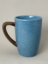 Nautica Coffee Mug Blue Textured Crosshatch Brown Embossed Handle Stoneware Cup picture