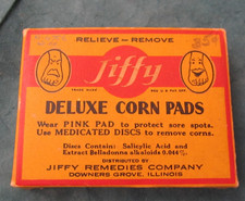 Vintage Jiffy Deluxe Corn Pads box with instructions & product picture