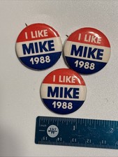 1988 I LIKE MIKE Dukakis Campaign Buttons 3pc Vintage Presidential Election picture