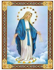 Our Lady of Grace Catholic Icon Virgin Mary Gold Foil Wooden Religious 7 1/2