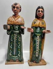 Guatemalan Wooden Santos Figures Pair Hand Carved Folk Art Mary - Vintage picture