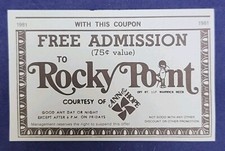 VINTAGE 1981 ROCKY POINT PARK FREE ADMISSION COUPON ANN & HOPE picture