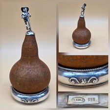 ILARIA Sterling 950 Man on Etched/Carved Gourd Handcrafted Peruvian Peru picture