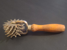 Vintage Steel Meat Tenderizer Wheel Wood Handle picture