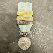 Pre WWIi French Colonial Sterling Medal Rif War Spanish Morocco W 3 Clasps picture