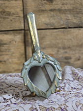 Vintage Italian Florentine Heart Hand Mirror - Green & Gold Gilt - Made in Italy picture