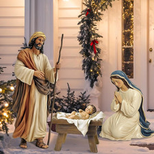 3 Pcs 48.9''H Metal Christmas Outdoor Nativity Scene Set (Retro) picture