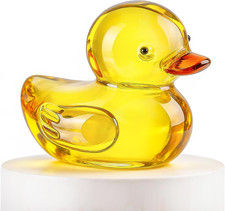 Yellow Duck Statue Handcrafted Glass Duck Figurine Mini Animal Sculpture picture