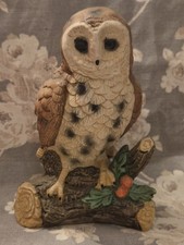 Vintage ceramic  owl figurine perched on a textured log with Berries picture