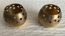 2 Vintage Brass Celestial Star Cutout Tealight Candle Holders Votive Pair India picture