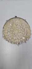 Vintage 1950s Beaded Sequin Evening Bag Clutch Purse White Cream Kiss Lock Chain picture