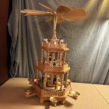 VTG Lillian Vernon 3-Tier Wooden Christmas Windmill Carousel Nativity Pyramid picture