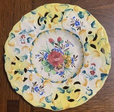 Vintage ITALY POTTERY Reticulated Floral Pattern Hand Painted Decorative PLATE picture