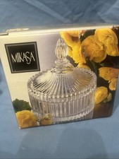Elegant Mikasa crystal covered candy dish featuring a ribbed cut glass design. picture