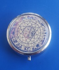 Vintage Silver Tone Zodiac / Astrology Pill Box  picture