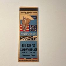 Buck's Sandwich Place 519 W 16th St Cheyenne WY Vintage Matchbook Cover 5MB126-1 picture