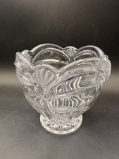 Vintage Clear Pressed Glass Pedestal Bowl Shell Pattern Candy Dish Compote 4” picture