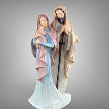 Holy Family Nativity Figurine Mary Joseph Baby Jesus Faux Wood 2000s picture
