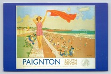 Paignton South Devon GWR Railway Poster Postcard - Vintage Art Deco Beach Style picture