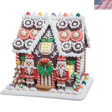 Whimsical 9.5'' Gingerbread Cookie House with Warm LED Lights - Winter Delight picture