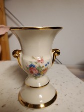 Vintage Campana Porcelain Trophy Vase Urn Yellow Pink Blue Flowers Gold Trim  picture