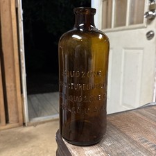 Antique Liquozone Bottle Quack Medicine Chicago USA Amber Glass Embossed 1079 picture