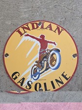 VINTAGE 1936 SPIRIT INDIAN GASOLINE PORCELAIN SIGN 12