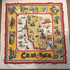 VINTAGE 1950's CALIFORNIA MAP SOUVENIR TABLECLOTH 48 'x 51