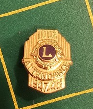 Vintage 1947-48 Lions Club 100% Attendance Award Pin - Lions International S25 picture