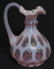 Fenton Pink Glass Pitcher Art Opalescent Coin Dot Pattern 7