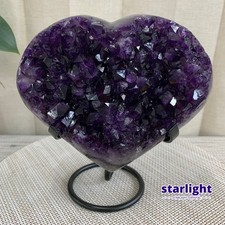 3LB Purple Amethyst Agate Heart Carving Natural Crystal Ornament Home Gif+base picture