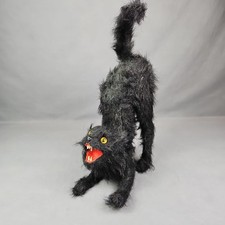 🐈‍⬛ 🎃 Vtg Rare Scary Hissing Black Realistic Cat Halloween Decor Prop 50/60s picture