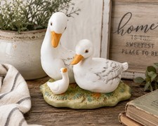 Vintage HOMCO Duck Family Figurine #1425 White Bisque Porcelain Farmhouse Decor picture