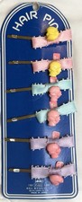 Vintage Little Twin Stars Sanrio 6 Ribbon Charm Hair Pins 1976 Japan Bobby Clips picture