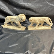 Vintage Lion and Tiger White Sculpture Figurines 2 x Set - Made In Mexico picture