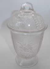 c1850's Pressed Lacy Glass Rose Flower Covered Sugar Bowl W Matching Lid EAPG picture