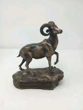 Bronze Bighorn Ram Sheep Buck Antlers Wildlife Animal Statue Sculpture picture