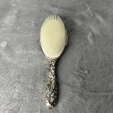 Vintage Silver Tone Hair Brush Ornate Floral Handle Vanity Grooming Decor picture