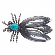 c1940's Navajo sterling silver stamped bug pin with Blue Gem turquoise picture