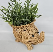 Wicker Elephant Basket Planter White Rattan Plant Holder BOHO Cottage Core 6